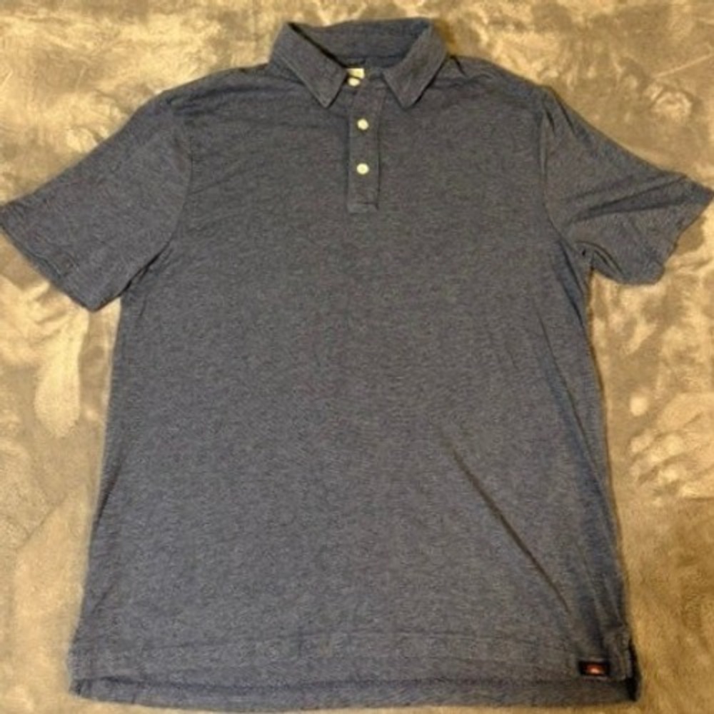 Faherty Brand Mens Size Large Heather Blue Pima Cotton Modal Knit Polo Shirt